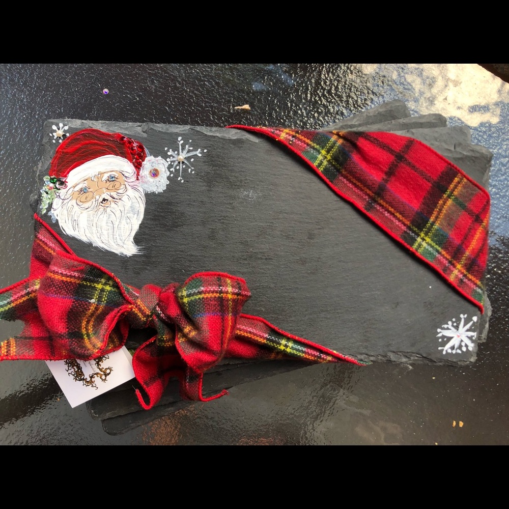 Hand painted Santa Slate With Swarovski Crystals,